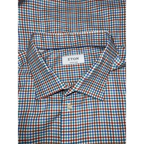 Eton Custome Made Blue Orange Checked Dress Shirt Size 2 XLT36/37 #80 - Picture 5 of 5